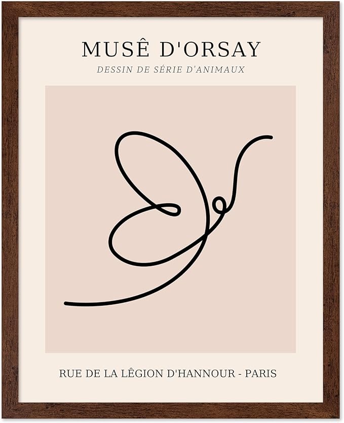 Poster Master Vintage Poster - Retro One Line Butterfly Drawing Print - Butterfly Line Art - Minimal Gift for Him, Her, Animal Lover - Abstract Decor for Home, Office, 16x20 Brown Framed-Ruum Studio Home