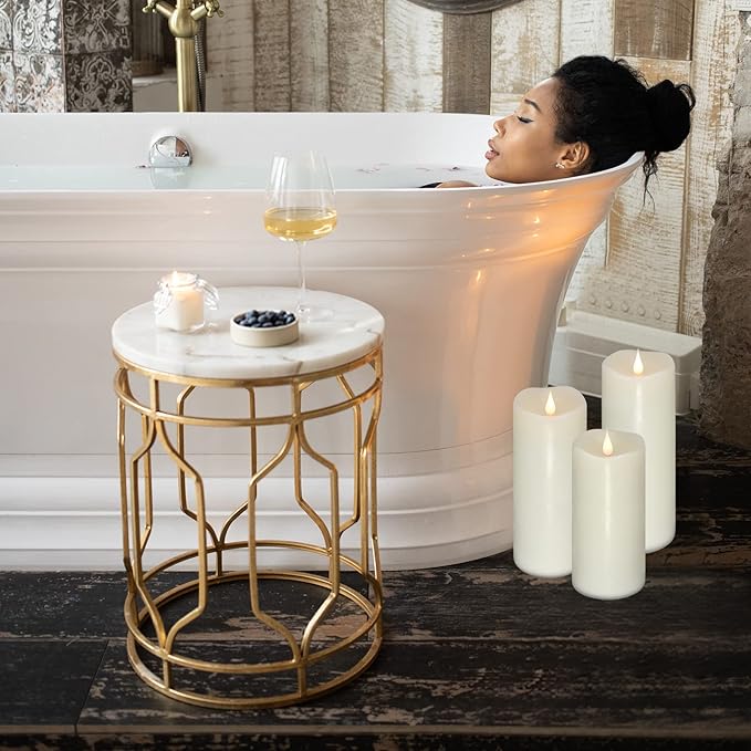 Flickering Flameless Candles with 3D Moving Flame Set of 3(H 5" 6" 7" x D 3"), Last 1000+ Hours Battery Operated Candles with Remote Timer, Ivory Real Wax Electric LED Pillar Candles-Ruum Studio Home