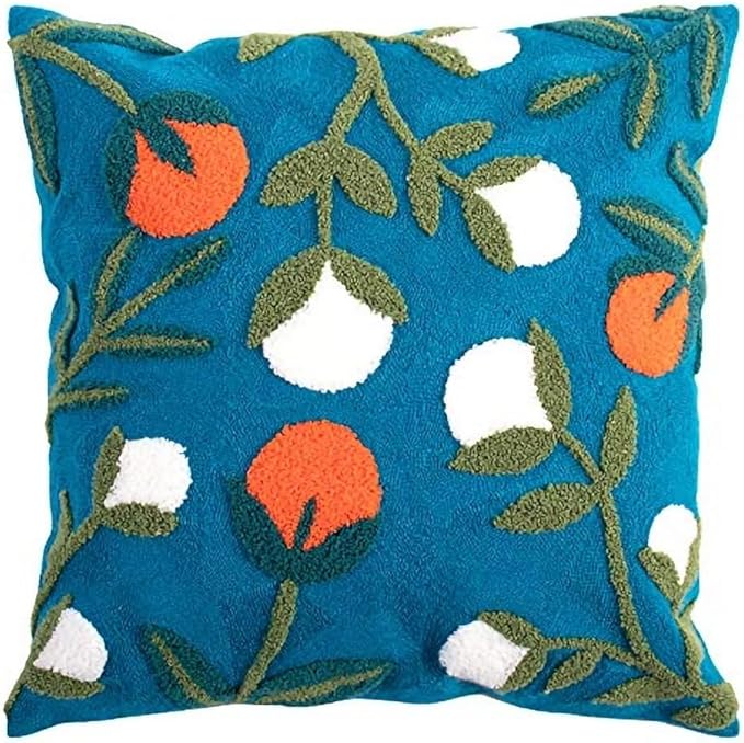 MOCOFO Canvas Embroidered Flower Pillow Case Spring Embroidery Craft Modern Simple Throw Pillow Cover for Sofa,Bedroom,Office (Wild Fruit, 18x18’’)-Ruum Studio Home