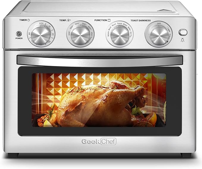 Geek Chef 26 QT Air Fryer Oven, Big Air Fryer, Toast Oven with Bake, Roast, Pizza, Easy to Use & Clean, 6 Slice Toast, Stainless Steel-Ruum Studio Home