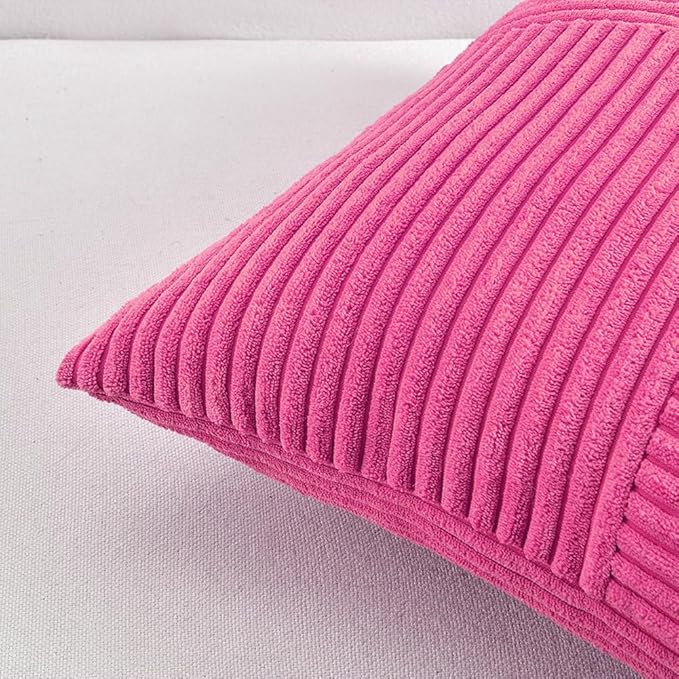 Fancy Homi 2 Packs Hot Pink Big Decorative Throw Pillow Covers 24x24 Inch for Living Room Couch Bed, Rustic Farmhouse Boho Home Decor, Soft Corss Corduroy Patchwork Accent Square Cushion Case 60x60 cm-Ruum Studio Home