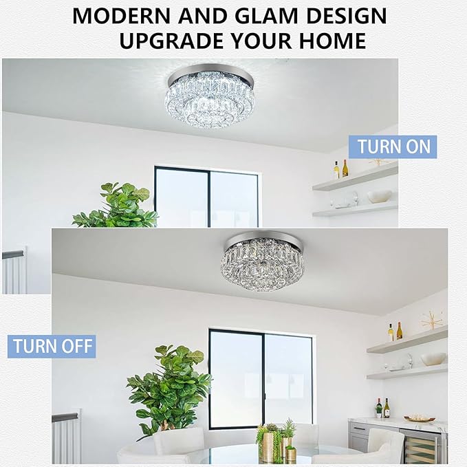 11.8" LED Chandelier 2-Layer Crystal Ceiling Light Fixture with Remote Control Flush Mount Chandelier Light for Hallway Bedroom Living Room Kitchen Foyer(dimmable)-Ruum Studio Home
