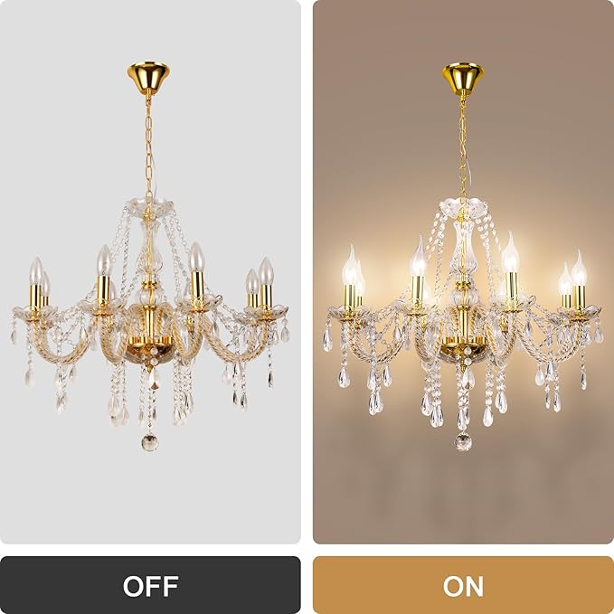 Modern Elegant 8 Lights K9 Crystal Glass Chandelier Golden Pendant Ceiling Lighting European Style for Dining Living Room Bedroom Transparent, 8 E12 Bulbs Required-Ruum Studio Home