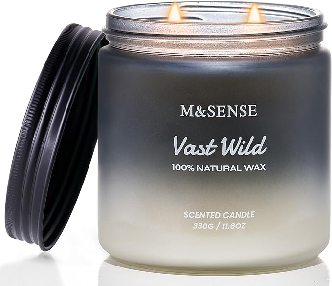 M&SENSE Sage Citrus Scented Candles for Men, 2 Wick 11.6oz Slow Burn 70 Hours Large Natural Soy Wax Clean Candle, Black Candle Luxury Manly Candles Home Fragrance Holiday Candle for Him-Ruum Studio Home