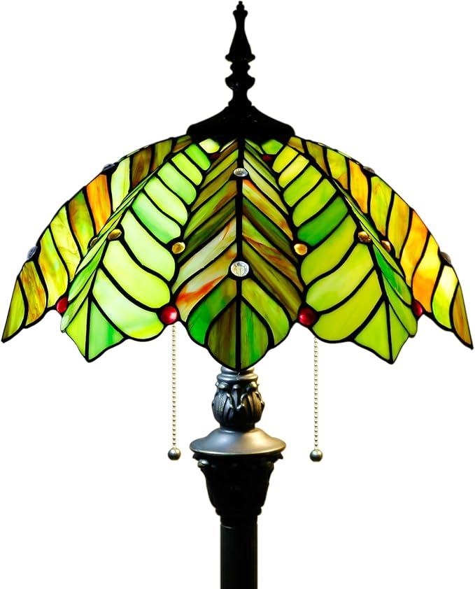 Tiffany Floor Lamp Stained Glass Lamp Standing Reading Light 16x16x70 Inch for Living Room (Amber Green Beach Coconut Tree Style)-Ruum Studio Home