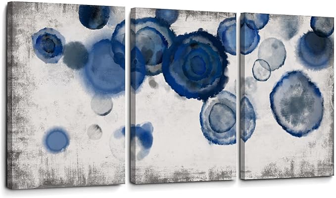 YJYart Abstract Watercolor Wall Painting Pictures for Bathroom Wall Decor Navy Blue Canvas Prints Blue and White Wall Art for Bedroom Kitchen Office 12"x16"x3p-Ruum Studio Home