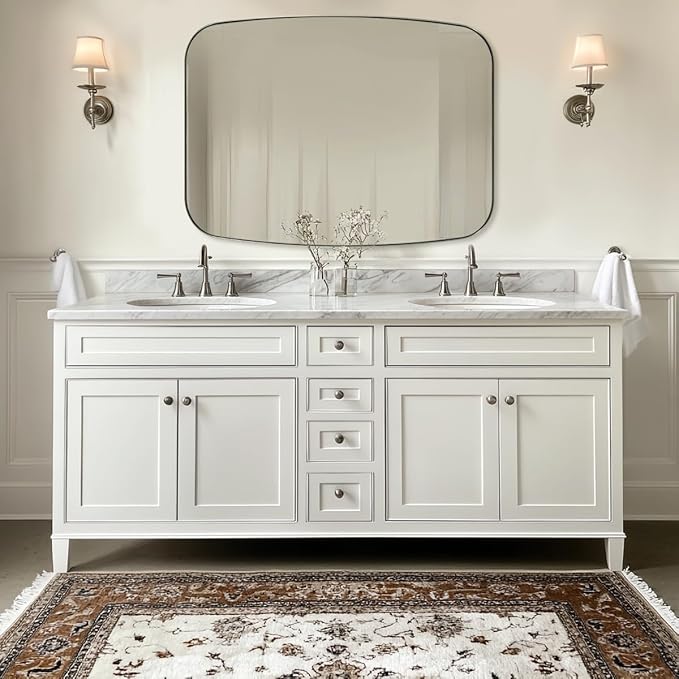 ANDY STAR Brushed Nickel Oblong Mirror, 36x48 Inch Brushed Nickel Oval Mirror for Bathroom with Stainless Steel Metal Frame, Wall Mouned for Bathroom, Living Room, Entryway-Ruum Studio Home