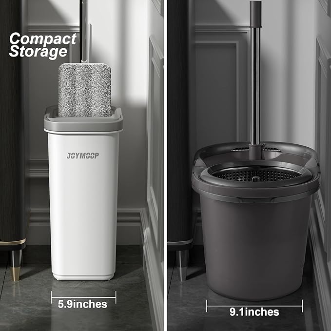 JOYMOOP Mop and Bucket with Wringer Set, Hands Free Flat Floor Mop and Bucket, 60" Mop with 4 Reusable Microfiber Pads, Wet and Dry Use, Floor Cleaning System-Ruum Studio Home