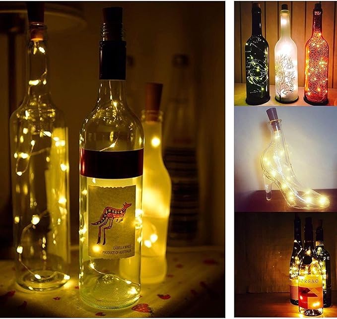YJFWAL 24Pack 20LED Wine Bottle Lights with Cork, Cork Shape Silver Copper Wire Fairy Mini String Lights Fairy lights Battery Operated for DIY, Party, Wedding, Christmas, Halloween Decor (Warm White)-Ruum Studio Home