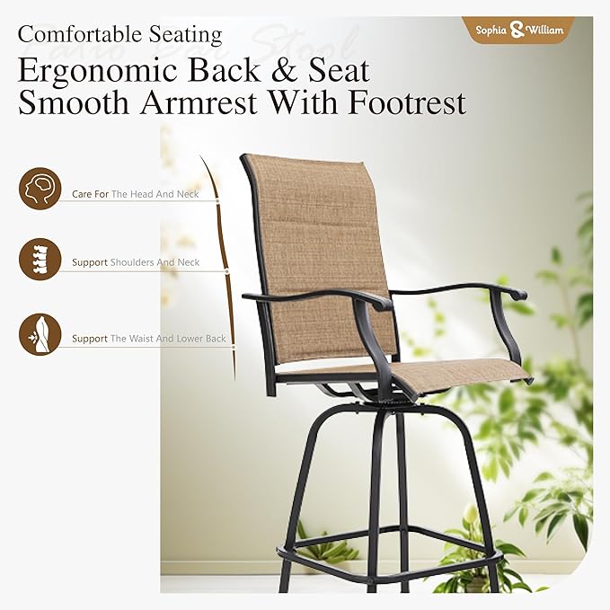Sophia & William Outdoor Bar Set, Patio Bar Table and Chairs Set, Bar Height Patio Set - 4 x Swivel Bar Chairs(Brown-Padded), 1 x Rectangular Bar Table-Ruum Studio Home