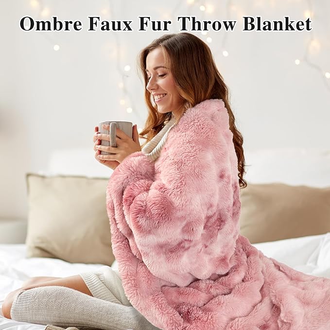 Bcareself Faux Fur Blanket Two Sided Ultra Soft Fluffy Reversible Fuzzy Throw Blanket for Women Men Double Sided Ombre Faux Luxe Faux Fur Thick Minky Blanket for Couch Bed-Ruum Studio Home