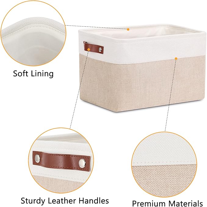 DULLEMELO Fabric Storage Bins, Storage Baskets for Organizing, Collapsible Rectangular Fabric Baskets for Shelves, Empty Gift Baskets (3-Pack Medium-15 inch X 11 inch X 9.5 inch , White&Khaki)-Ruum Studio Home