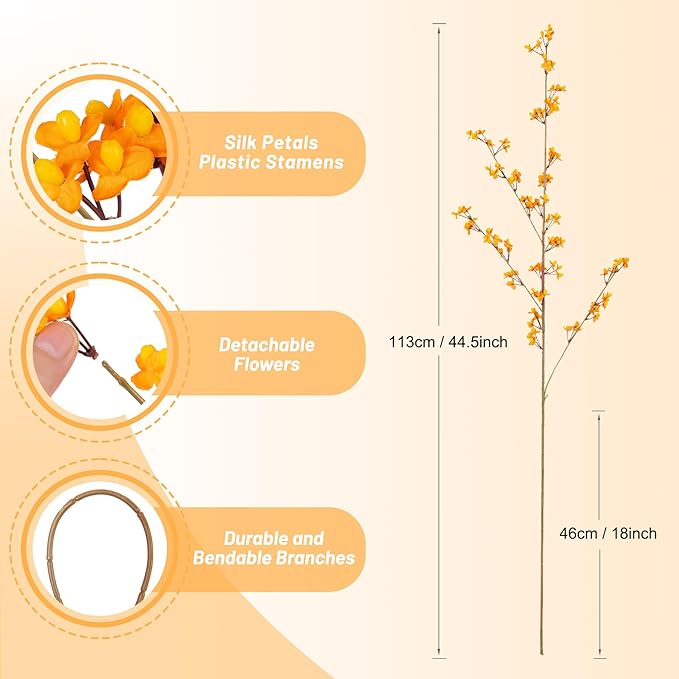 4Pcs Fake Flowers Blossom Branches Artificial Flowers for Indoor Decor, Faux Long Stem Realistic Indoor Plants for Vase Wedding Home Office Bedroom Party Table Centerpieces Decor-Ruum Studio Home