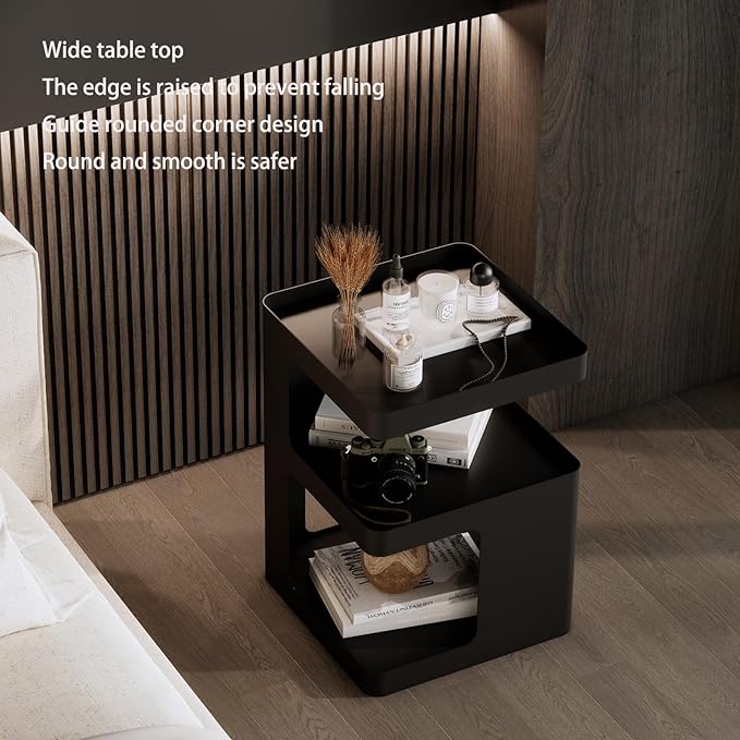 Modern Side Table,Small end Tables for Small Spaces,Black Metal nightstand,Bedside Tables,Accent Table with Storage for Couch, Bedroom,Living Room.No Assembly Required-Ruum Studio Home