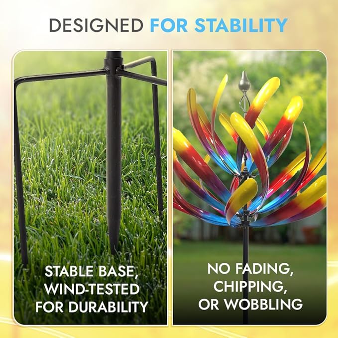 Large Wind Spinners - Decorative Garden Whirligigs - Durable Metal Flower Art - Ideal for Yard Decor and Gifts Colorful 88" H x 27" W-Ruum Studio Home
