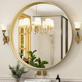 32 Inch Round Bathroom Mirror - Wall Mounted Circle Mirror with Metal Frame, Modern Mirror Suitable for Bathroom, Vanity, Entryway, Living Room, Wall Decor,Gold-Ruum Studio Home