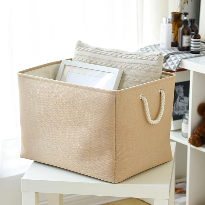 TheWarmHome Storage Bin for Shevles - Extra Jumbo 3Pack 20.5L×15.7W×13.8H inch Organization and Storage Basket for Organizing, Fabric Storage Cubes for Closet Shoe Linen Decorative (Beige)-Ruum Studio Home