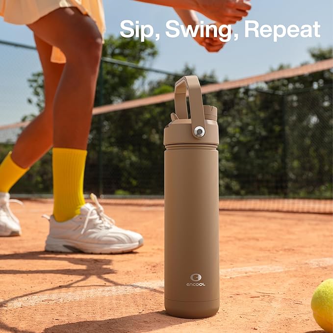 Insulated Water Bottle with Straw Stainless Steel Water Bottle, Leak-Proof, BPA-Free, Double Wall Vacuum Keeps Cold for 24 Hours for Sports, Travel, School (32 oz, Raw Umber)-Ruum Studio Home