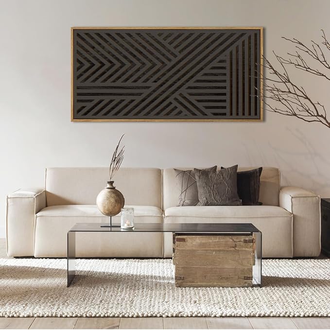 IARTTOP Large Black Framed Wood Wall Art for Living Room Abstract Modern Wooden Wall Decor Neutral Geometric Wall Sculpture Bedroom Office 20x40 Inch-Ruum Studio Home