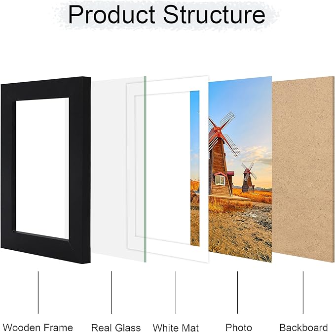 4x6 Picture Frame Set of 4, 4 x 6 Wood Photo Frames with Mat for 3.5x5, Wooden Frame with Real Glass Cover for Wall and Tabletop Display,Black-Ruum Studio Home