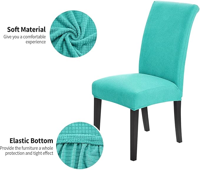Joccun Chair Covers for Dining Room Set of 6,Dining Chair Slipcovers Stretch Dining Room Chair Covers Seat Protector,Washable Parsons Chair Cover for Home,Banquet(Turquoise,6 Pack)-Ruum Studio Home