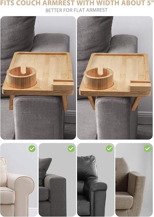 Sofa Arm Tray, Bamboo Large Couch Cup Holder, Portable Anti-Spill Sofa Armrest Tray for Beverage, Snacks, Phone, Remotes-Ruum Studio Home