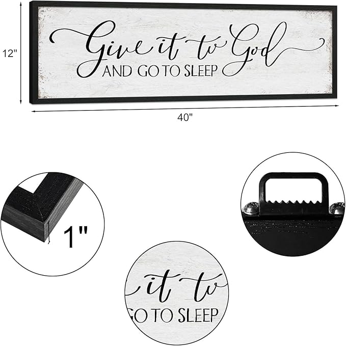 Give It to God and Go to Sleep Sign: Farmhouse Bedroom Wall Decor Above Bed Rustic Country Master Bedroom Hanging Decor Framed Country Plaque 12" x 40"-Ruum Studio Home