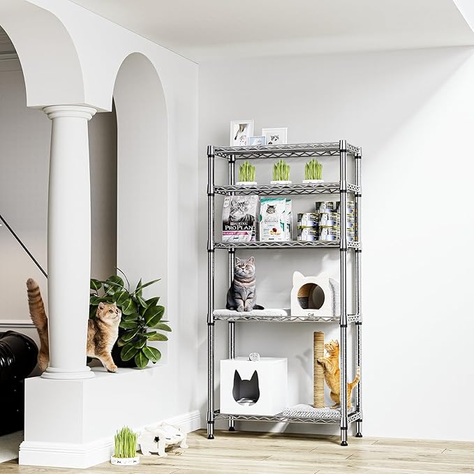 1250 lbs 5 Tier Shelf Metal Storage Shelves Shelving Wire Rack Heavy Duty Closet Organizers for Garage Kitchen Bathroom Laundry Chrome 13.8" D x 29.5" W x 59.5" H-Ruum Studio Home