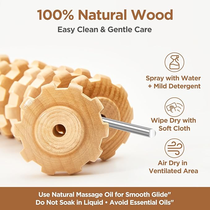Wooden Cellulite Massage Roller for Legs and Thighs - Handheld Fascia Blaster Tool for Muscle Relief, Lymphatic Drainage & Body Sculpting - Anti Cellulite Massager for Women and Men (9 Wheel)-Ruum Studio Home