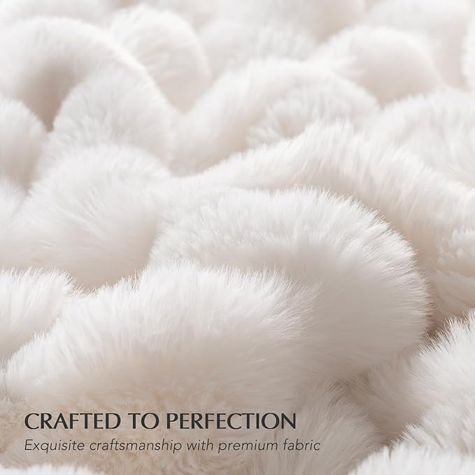EVERGRACE Ultra Soft Luxury Fluffy Ridgeline Faux Rabbit Fur Throw Blanket, Thick Warm Bubble Throw for Bed, Cozy Plush Reversible Blankets for Couch, Chair, Sofa, Ivory White, 50x60 Inches, 870 GSM-Ruum Studio Home