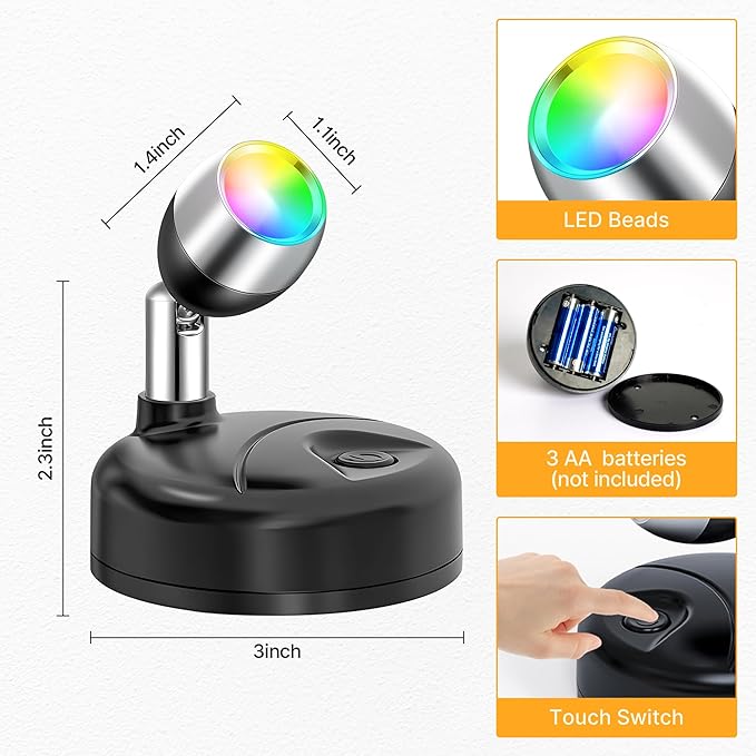 Wireless RGBW Spot Lights Indoor Decor, 4 Pack Floor Uplighting Indoor, 13 Color Changing Tree Light, Picture Light with Remote and Timer, Accent Lights for Plant Christmas Holiday Party-Ruum Studio Home