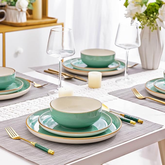 GBHOME Ceramic Dinnerware Sets, 18 Pieces Stoneware Dinnerware Set, Plates and Bowls Sets, Dishwasher & Microwave Safe,Dishes Set | Service for 6-Ruum Studio Home