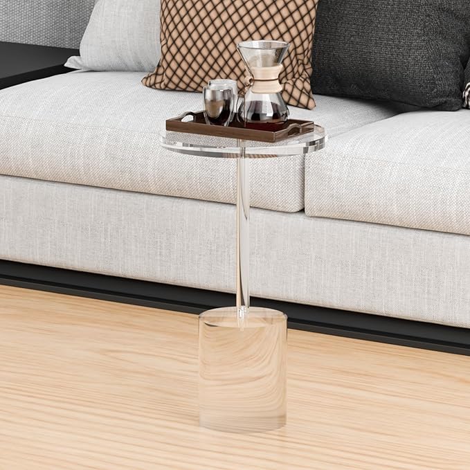 Acrylic End Table, Modern Minimalist Acrylic Side Tables, Clear Side Table for Living Room, Bedroom, Office, Drink Table (12" D x 12" W x 21" H, Transparent)-Ruum Studio Home
