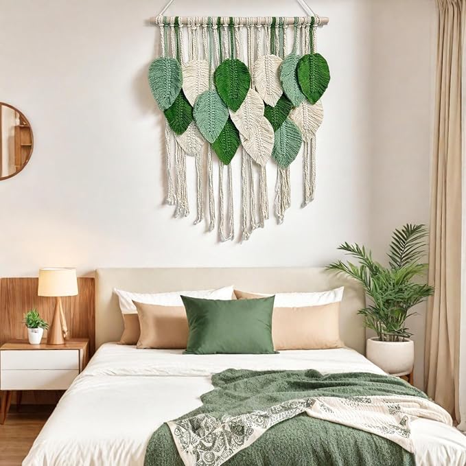 Macrame Wall Hanging Boho Wall Tapestry Handmade Woven Leaf Wall Decor Crochet Wall Art for Home Office Apartment(23.6" W x 31.5" L)-Ruum Studio Home