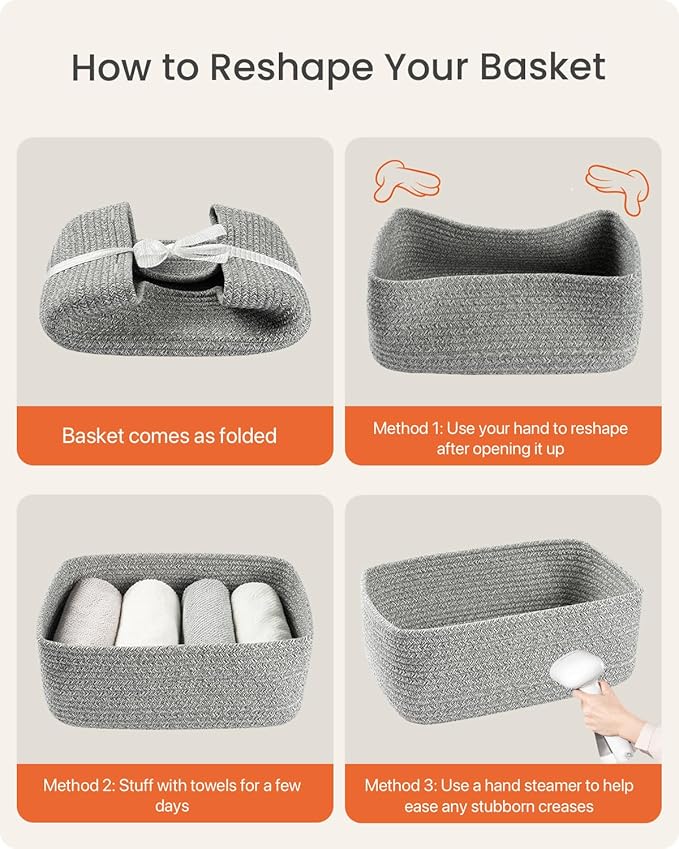 KALLAX Small Woven Basket, 13.5 x 9.5 x 5 Inches, Storage Basket for Organizing, Cute Small Rope Shelf Closet Cube Storage Bins Baskets for Shelves, Dog Toy Gift Baskets Empty, 3 Packs, Mixed Grey-Ruum Studio Home