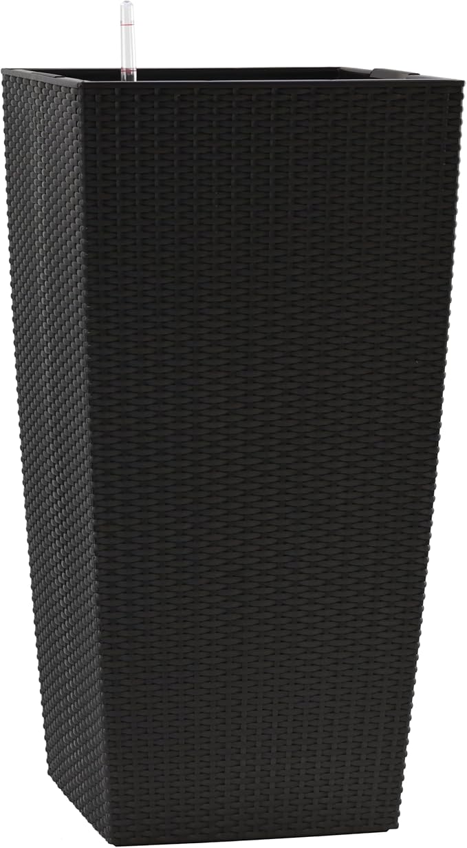30in Tall Large Plant Pots Planter-Self-Watering Indoor/Outdoor Planting with Drain Holes, Water Level Monitor, Inner Bucket for Front Porch Patio, Black Large-Ruum Studio Home