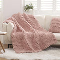 WESHIONGOO Chunky Knit Blanket Throw 50"×60" Knitted Throw Blankets for Couch Bed Fluffy Soft Blanket with Jumbo Chenille Yarn Thick 100% Handmade (Pink)-Ruum Studio Home