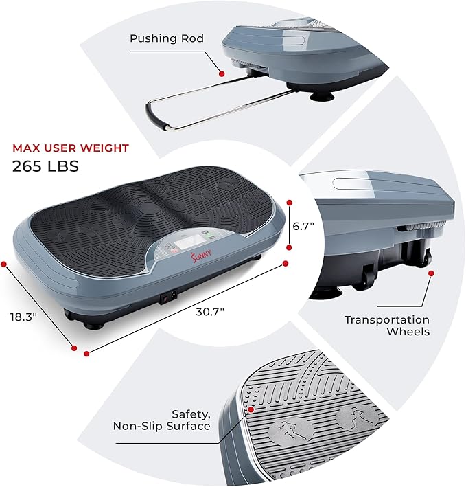 Sunny Health & Fitness Vibration Plate Exercise Machine, Full Body Vibrate Platform for Lymphatic Drainage with Multiple Speeds and Modes, Vibrating Plate Machine for Tension Relief & Weight Loss-Ruum Studio Home
