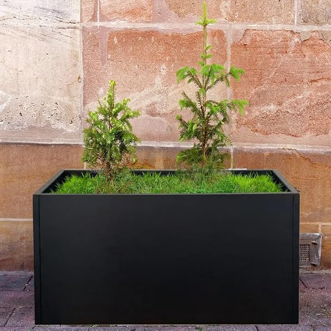 Black Planter Box Galvanized Steel Metal Planter Rectangular Indoor Large Outdoor Planters Steel Metallic Heavy Flower Pot 36In x 12In x 16In Commercial Residential for Patio, Deck, Backyard, Garden-Ruum Studio Home