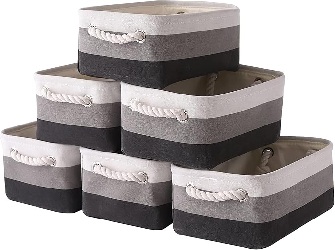 TcaFmac Small Fabric Storage Baskets for Organizing [6 Pack] Closet Storage Bin Foldable Storage Baskets for Shelf Canvas Storage Bins Decorative Basket with Handles(Gradient Gray,12" L×8" W×5" H)-Ruum Studio Home