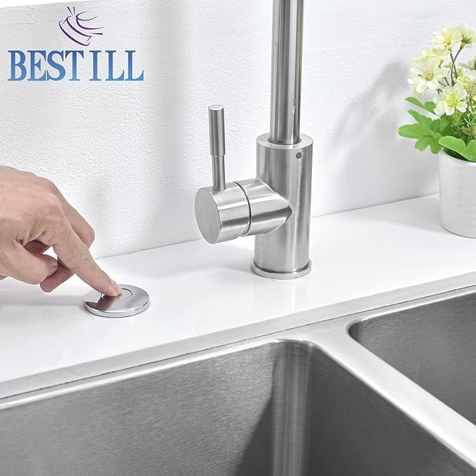 BESTILL Garbage Disposal Air Switch Kit - UL Listed, Brass 3.6" Long Push Button for Waste Disposer, Cordless Sink Top Switch Button, Polished Chrome, Compatible with all Garbage Disposals-Ruum Studio Home