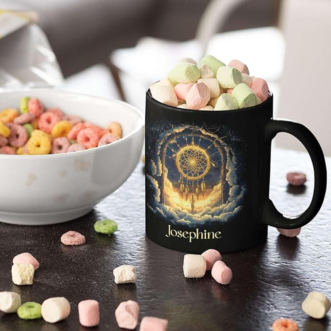 Personalized Name Black Coffee Mug, Custom Unique Celestial Mug 11oz or 15oz, Custom Fantasy Landscape Ceramic Cup, Nature Lover Coffee Cup for Holiday, Gifts for Women, Men-Ruum Studio Home
