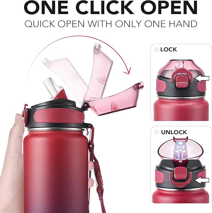 Enerbone 32 oz Insulated Water Bottle, Stainless Steel Bottle with Carrying Strap, Double-Wall Vacuum Insulation Design, Leakproof Sports Bottle with Straw, Keep Drinks Cold or Hot for Hours-Ruum Studio Home