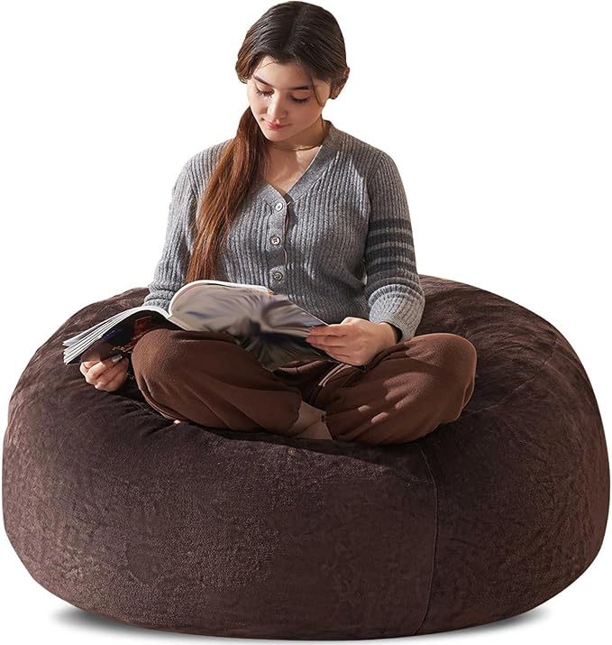 Bean Bag Chair 3Ft, Memory Foam Filled, Large Beanbag Chairs for Adults and Teens, Soft Sofa with Removable Flannel Cover, Round Couch for Living Room Bedroom College Dorm (Brown, 3FT-36×36"×24")-Ruum Studio Home