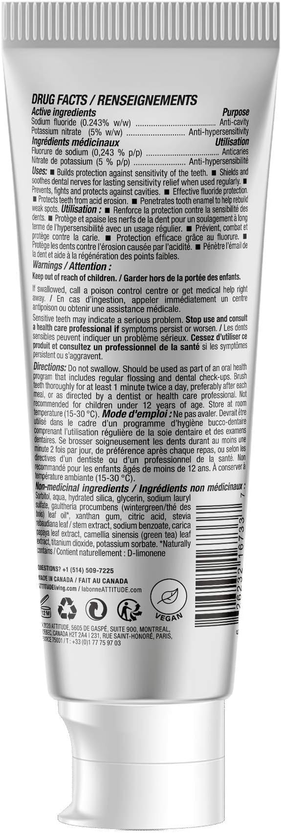 ATTITUDE Toothpaste with Fluoride, Prevents Tooth Decay and Cavities, Vegan, Cruelty-Free and Sugar-Free, Sensitive, Spearmint, 4.2 Oz (Pack of 2)-Ruum Studio Home