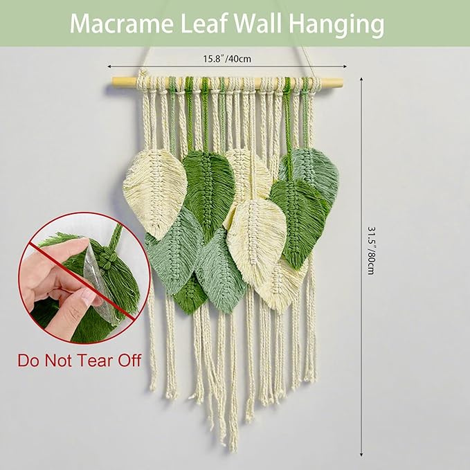 Macrame Wall Hanging Boho Wall Tapestry Handmade Woven Leaf Wall Decor Crochet Wall Art for Home Office Apartment(15.8" W x 31.5" L)-Ruum Studio Home