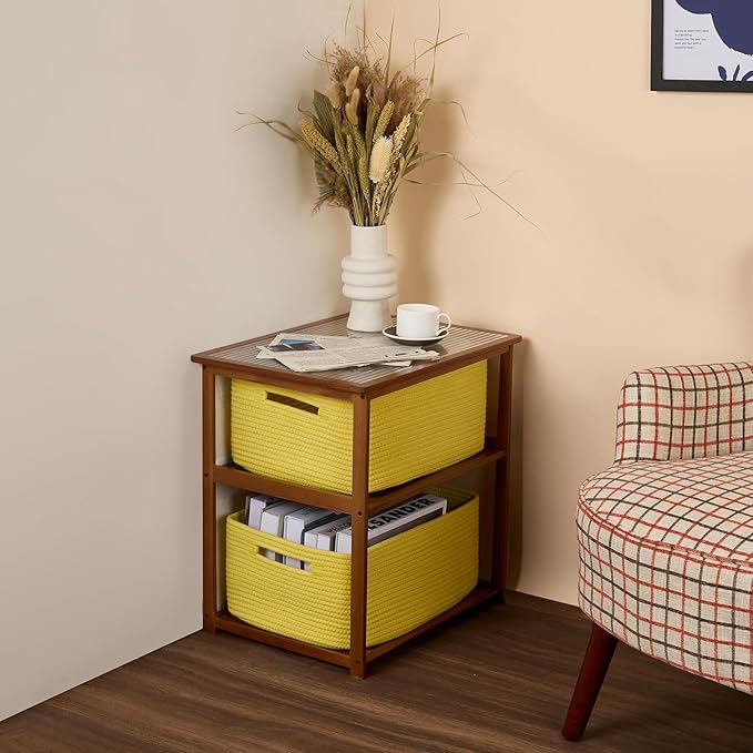 Large Storage Baskets for Shelves, Closet Organizers Bins for Clothes Blanket Towels, Baby Nursery, Toy Baskets Box, Woven Rope Baskets, 17 x 13 x 7.5”, 3 Packs Yellow-Ruum Studio Home