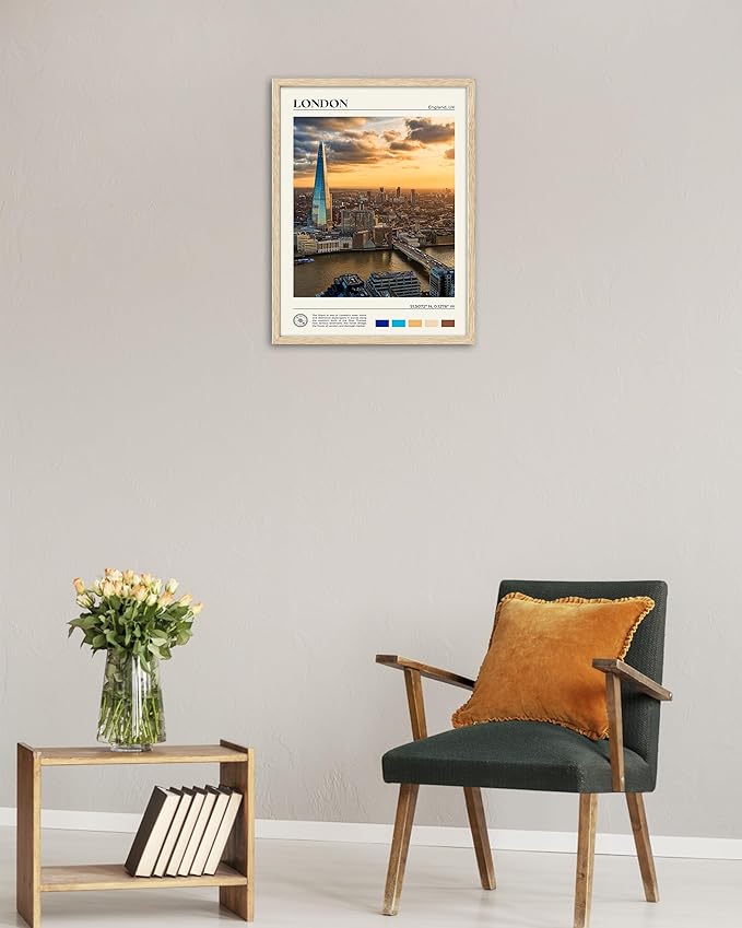 HesenDot Natural OAK Wood Framed London City Wall Art,12x16in Landscape Canvas Wall Print Poster,Classic Urban Landmark Wall Decor for Living Room,Bedroom,Office Gallery Set of 1-Ruum Studio Home