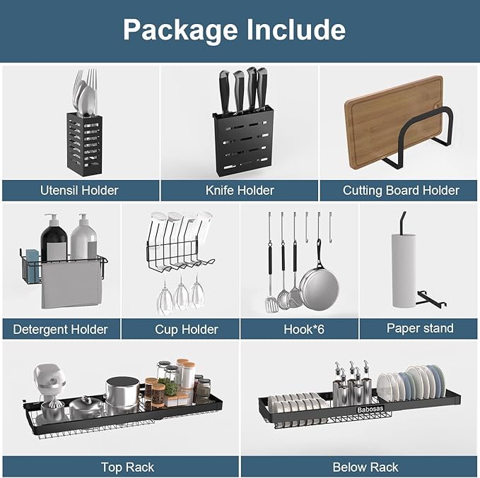 Over The Sink Dish Drying Rack,3 Tier Adjustable Length (25.5'' to 37.4'') Full Stainless Steel Large Storage Kitchen Dish Rack,for Kitchen Counter Expandable Multifunctional Organizers,Black-Ruum Studio Home