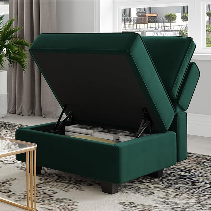 Belffin Modular Sofa Couch with Storage Seats Velvet 3 Seater Sofa for Living Room Green-Ruum Studio Home